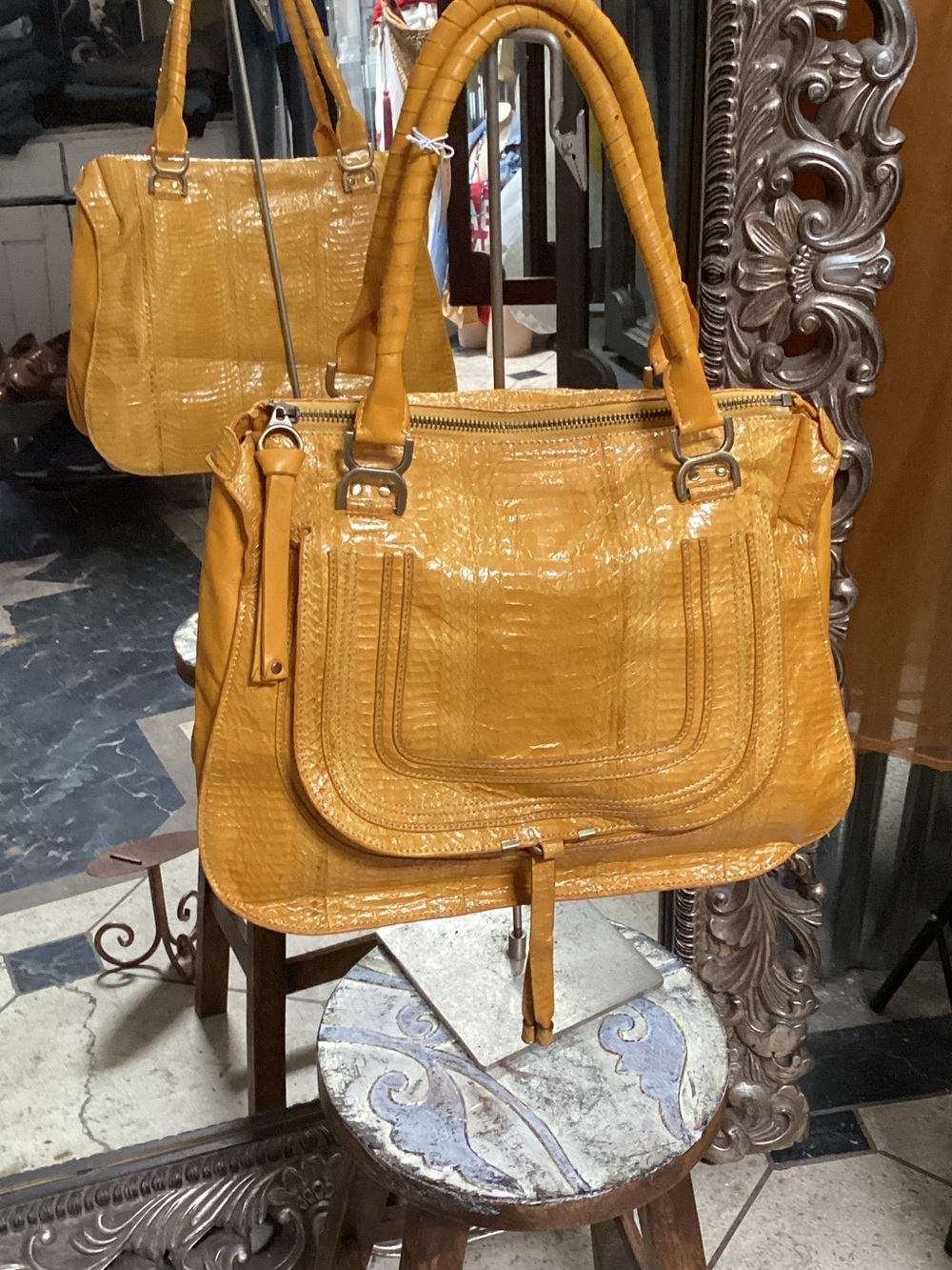 Stylish Yellow Satchel Handbag. Italian eel….  Seriously fun